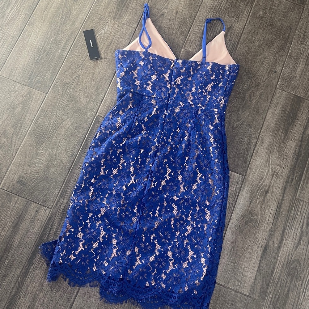 NWT Lulu's Royal Blue Lace Overlay Midi Dress - Picture 5 of 5